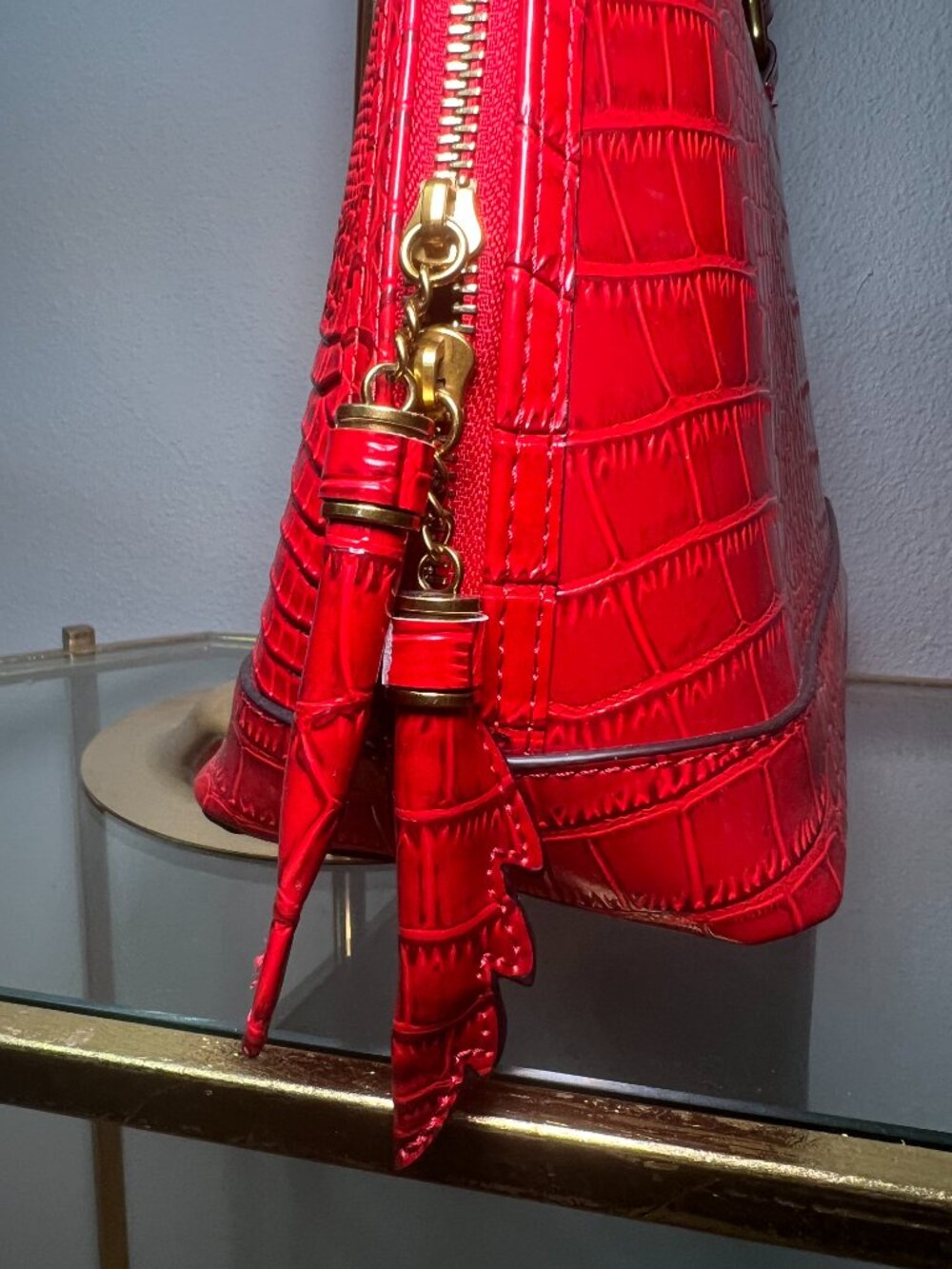 NEW GORGEOUS RED CROC EMBOSSED HANDBAG - Picture 3 of 7